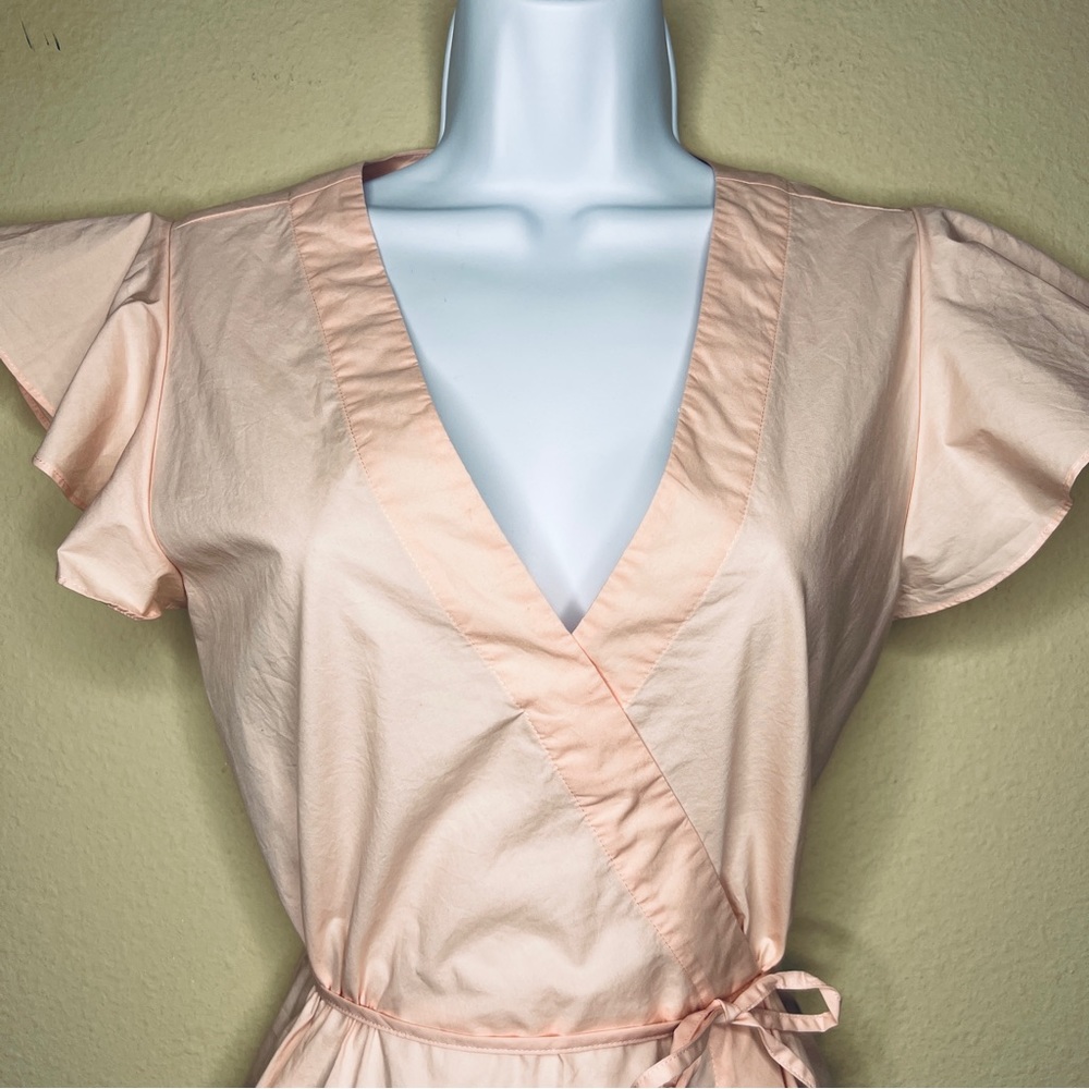 J CREW Pink Poplin Flutter-Sleeve Wrap Top - J3968 - Sz 0 - Picture 5 of 13